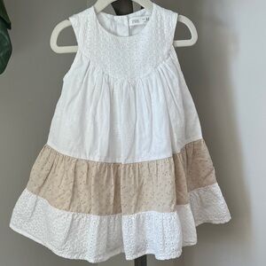 Zara Kids Eyelet Dress in White and Tan